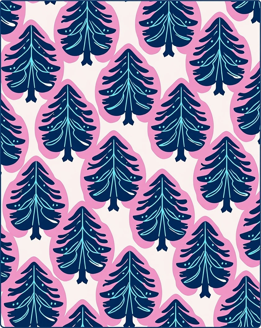 Navy Blue Pine Tree Pink Outline Rug