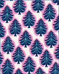 Navy Blue Pine Tree Pink Outline Rug