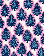 Navy Blue Pine Tree Pink Outline Rug