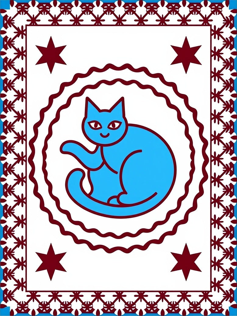 Blue Feline Star Borderrug Rug