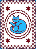 Blue Feline Star Borderrug Rug