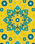 Bright Yellow Teal Starburst Mandala Rug