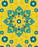 Bright Yellow Teal Starburst Mandala Rug