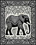 Black Ivory Ornate Elephant Panel Rug