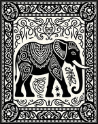 Black Ivory Ornate Elephant Panel Rug