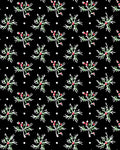 Ornate Leaf Berry Scattered Black Rug