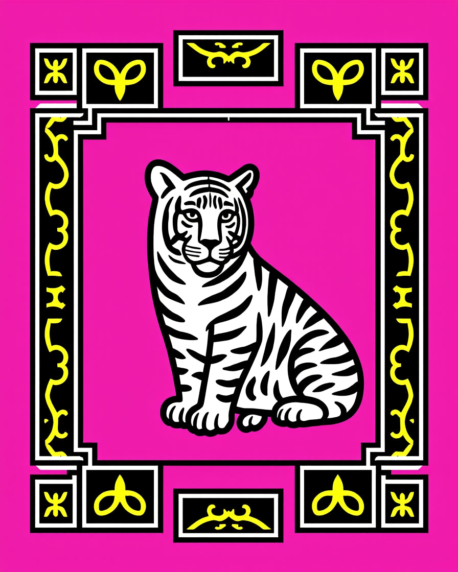 Bold Pink Tiger Frame Rug