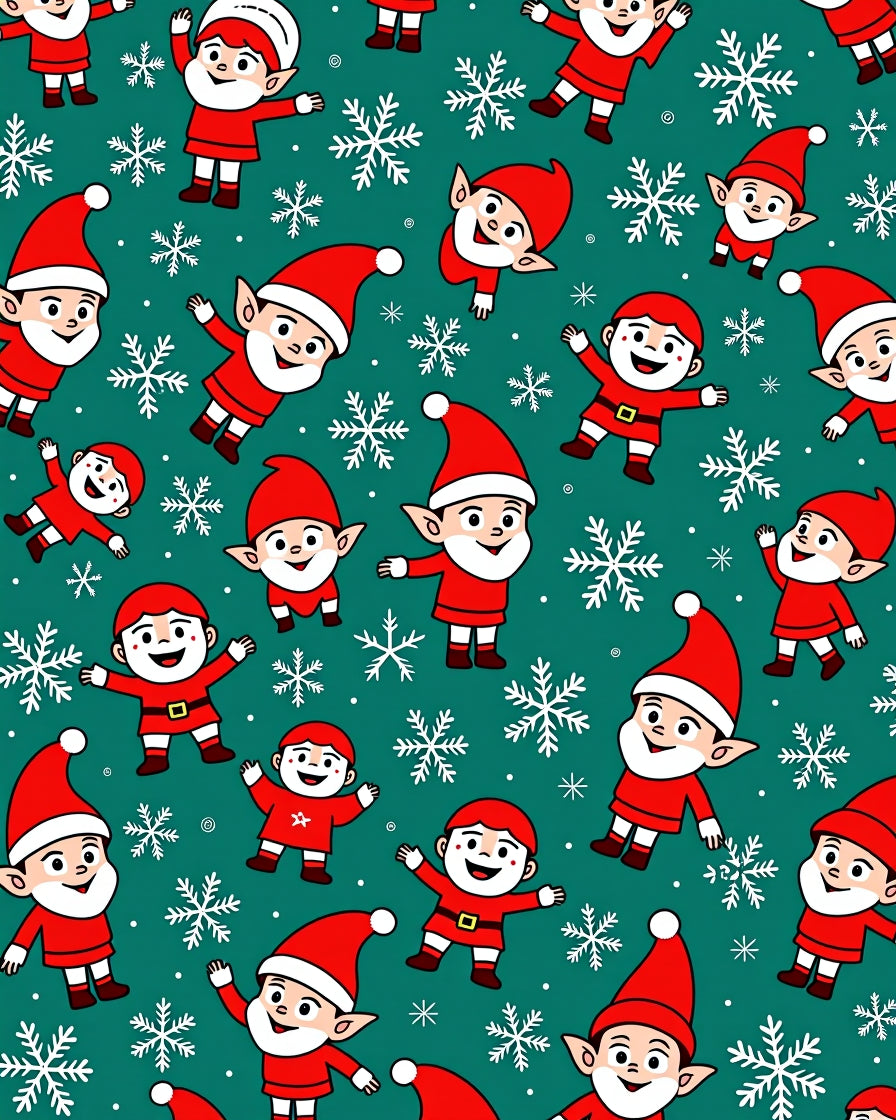 Festive Elves Snowflakes Teal Background Rug