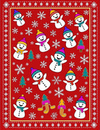 Playful Snowman Red Christmas Trees Rug