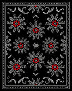 Black White Red Floral Medallion Rug