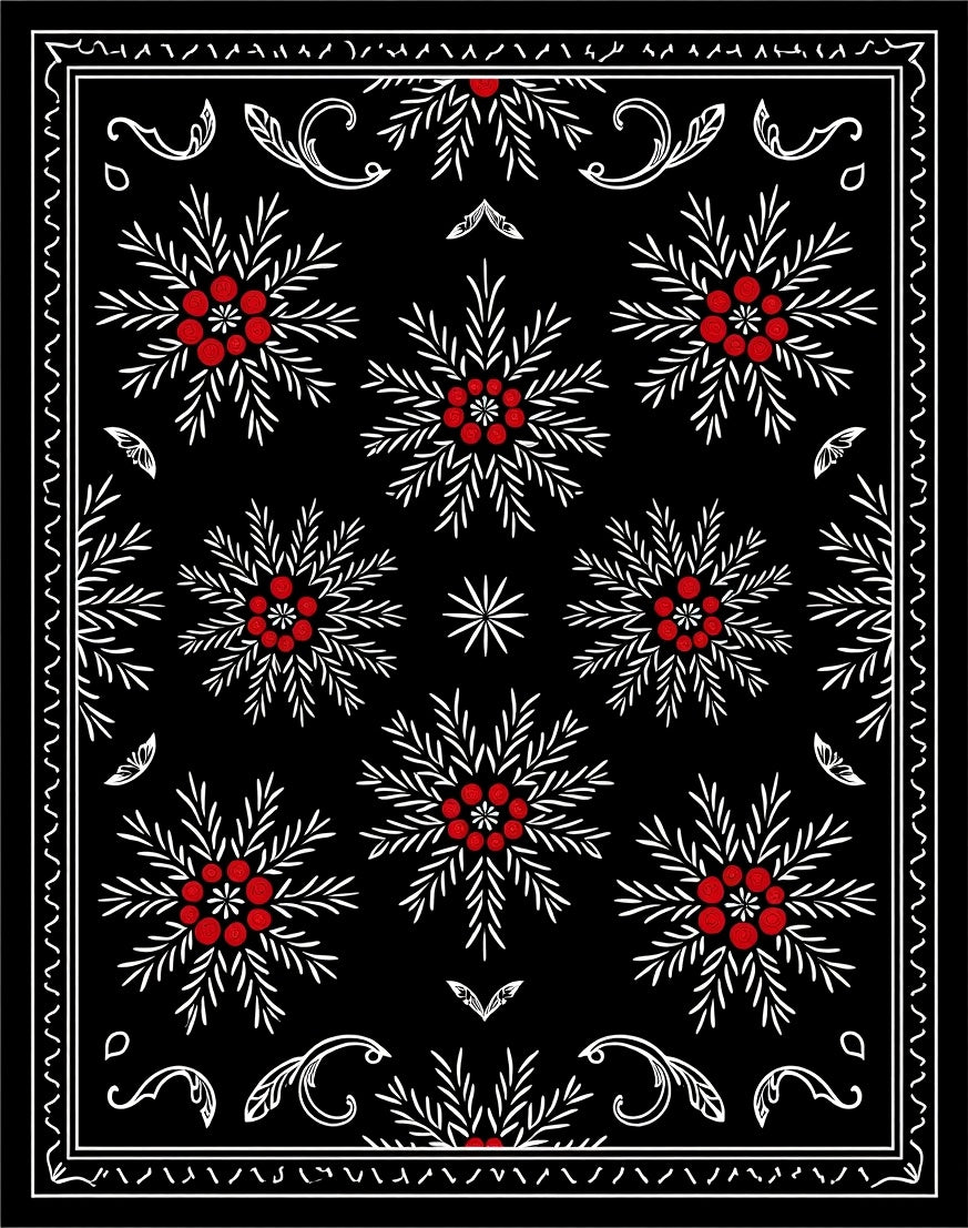 Black White Red Floral Medallion Rug