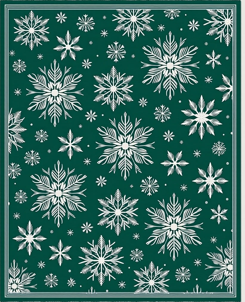 Deep Green Snowflakes Holiday Rug
