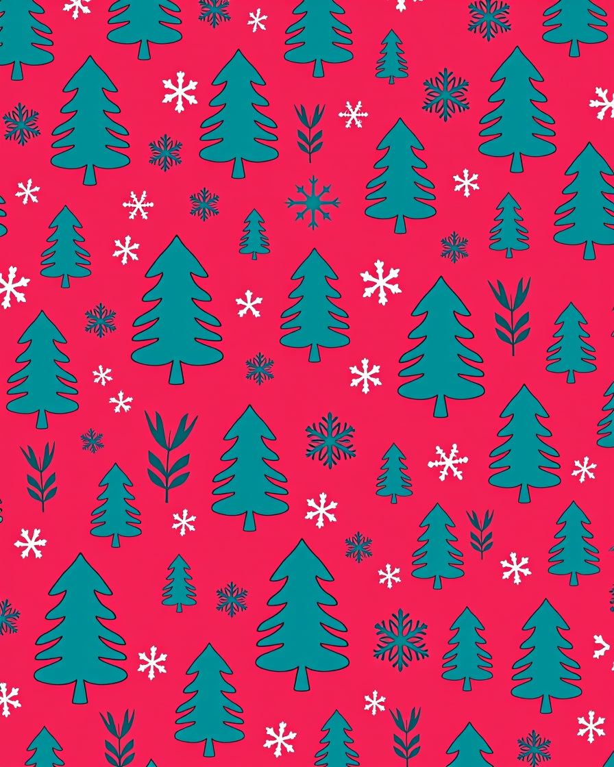 Crimson Teal Evergreen Snowflakes Scattered Rug