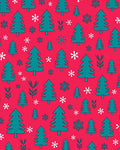 Crimson Teal Evergreen Snowflakes Scattered Rug