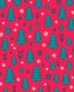 Crimson Teal Evergreen Snowflakes Scattered Rug
