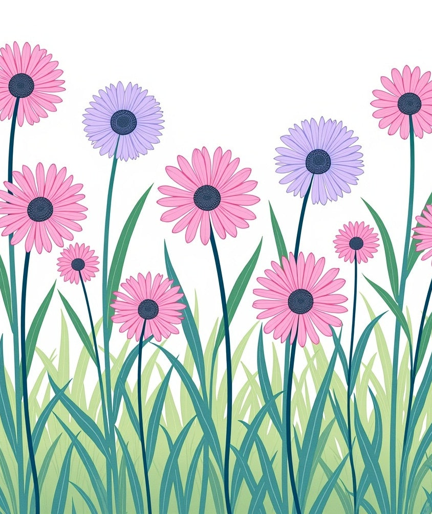 Pink Lavender Daisy Garden Border Rug
