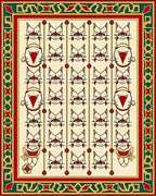 Whimsical Red Cat Border Cream Rug