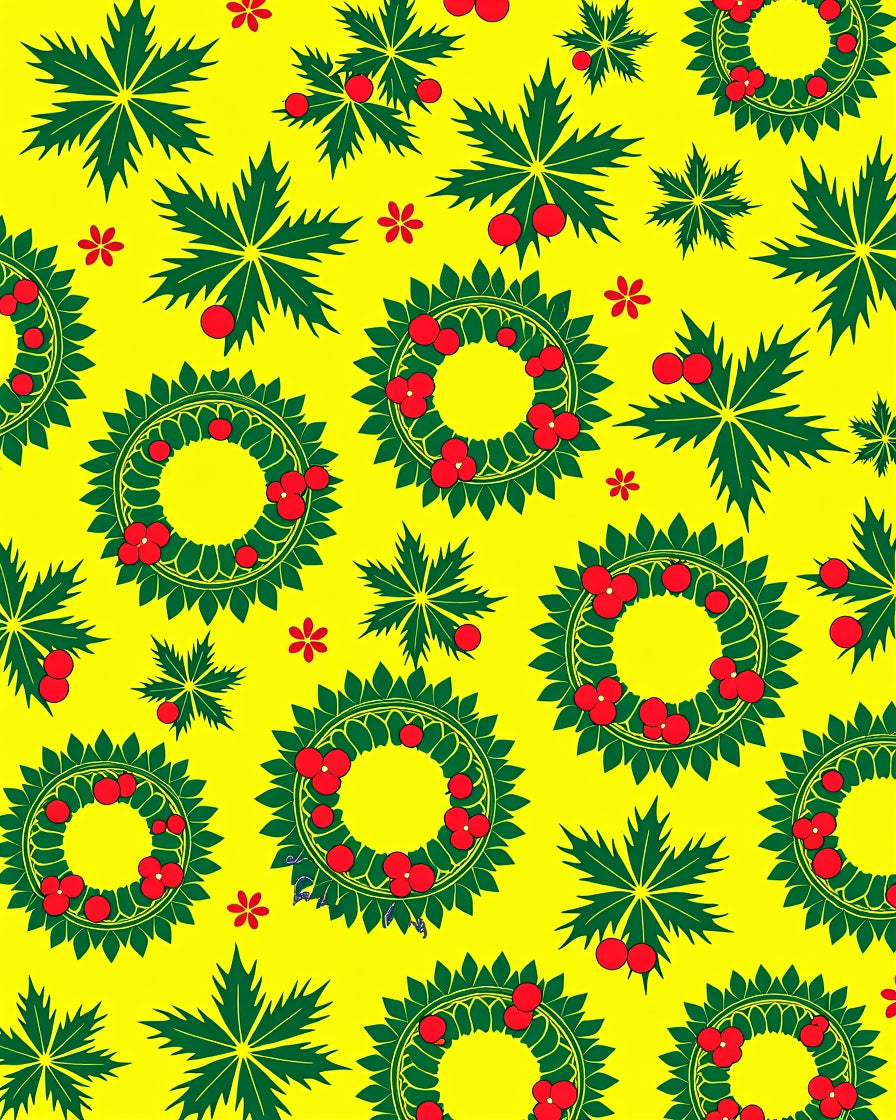 Holiday Wreath Leaf Berry Yellow Rug