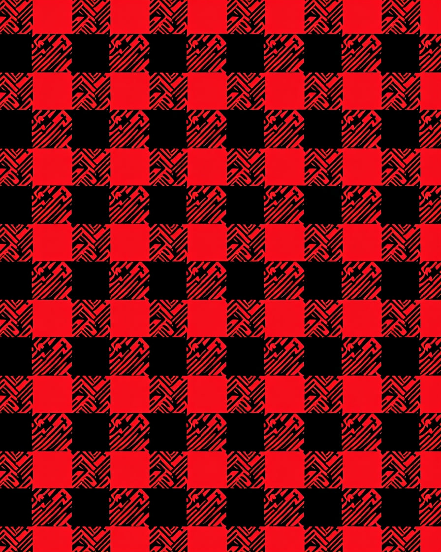 Red Black Checkered Abstract Squares Rug