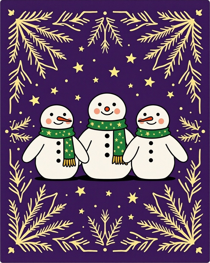 Festive Purple Snowman Star Garland Rug