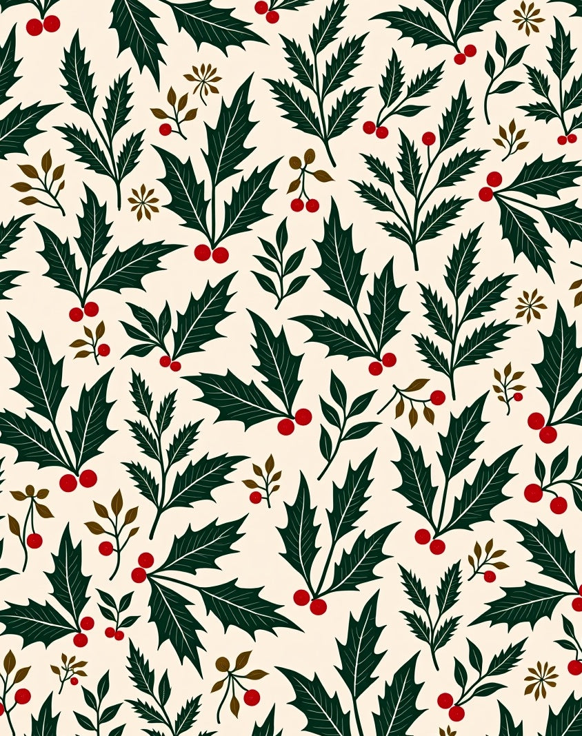 Festive Holly Berry Leaf Scatter Rug