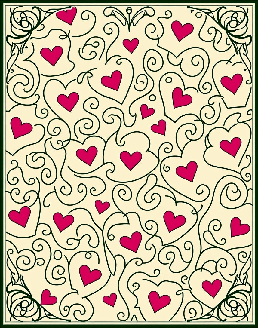 Crimson Heart Swirls On Cream Field Rug