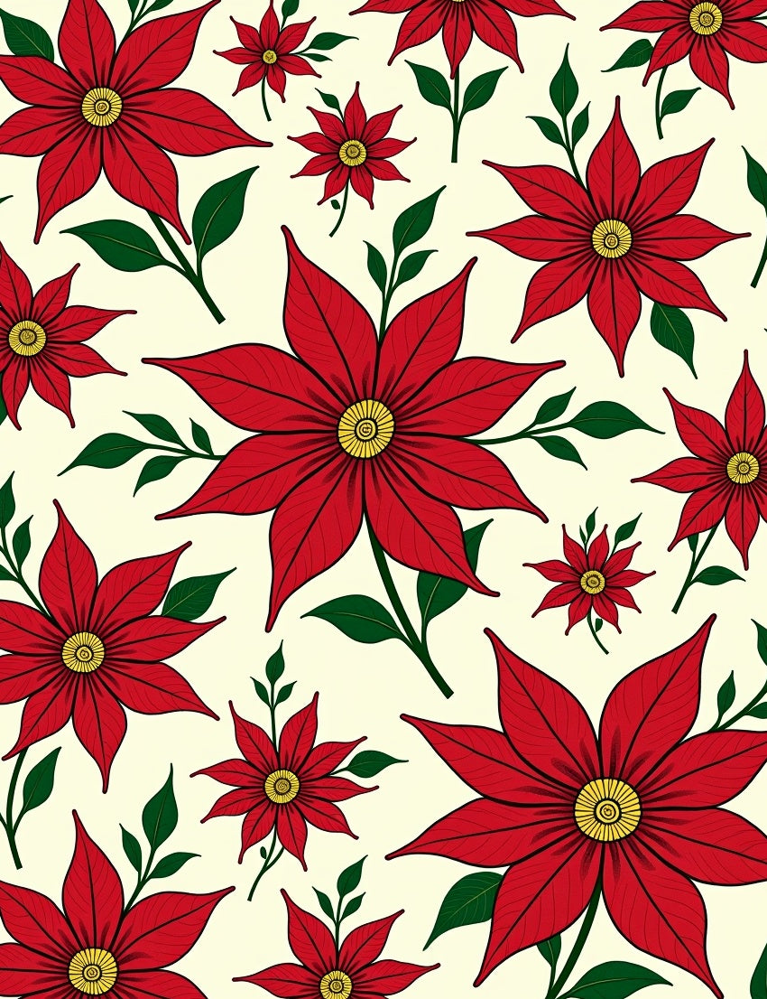 Red Poinsettia Floral Sprigs Rug