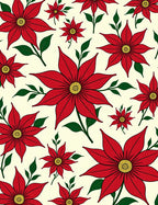 Red Poinsettia Floral Sprigs Rug