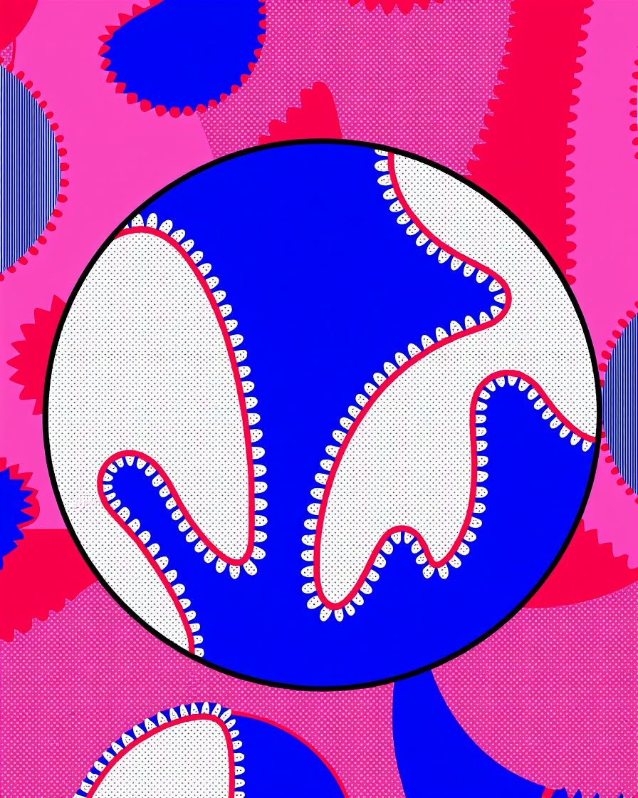 Bold Pink Blue Blob Abstract Rug