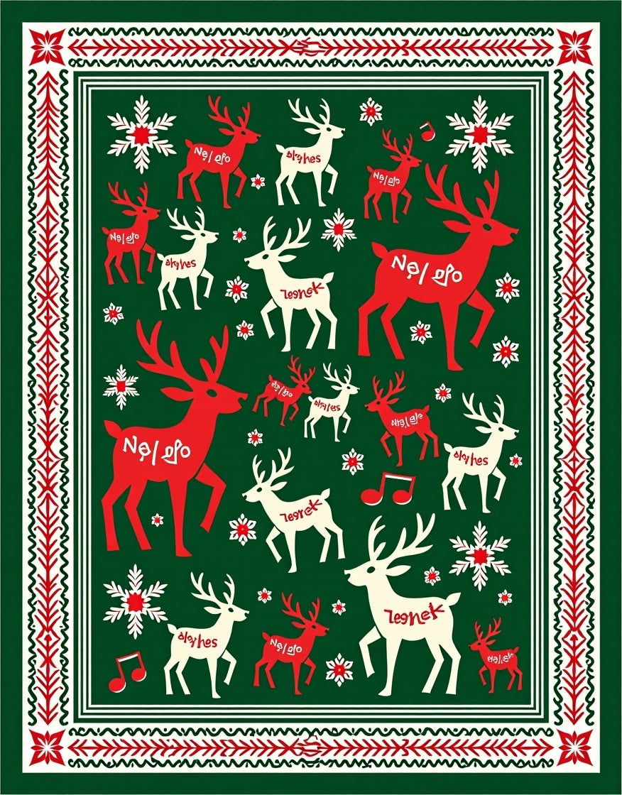 Crimson White Reindeer Forest Border Rug