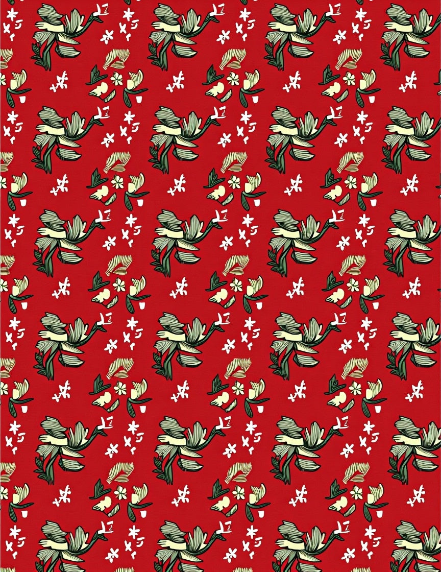 Crimson Vintage Bird Floral Folk Rug