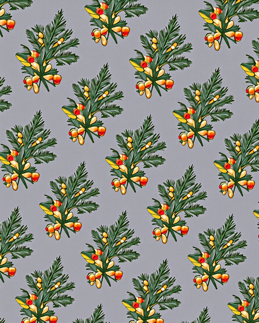 Green Leafy Branches with Red Berries Rug