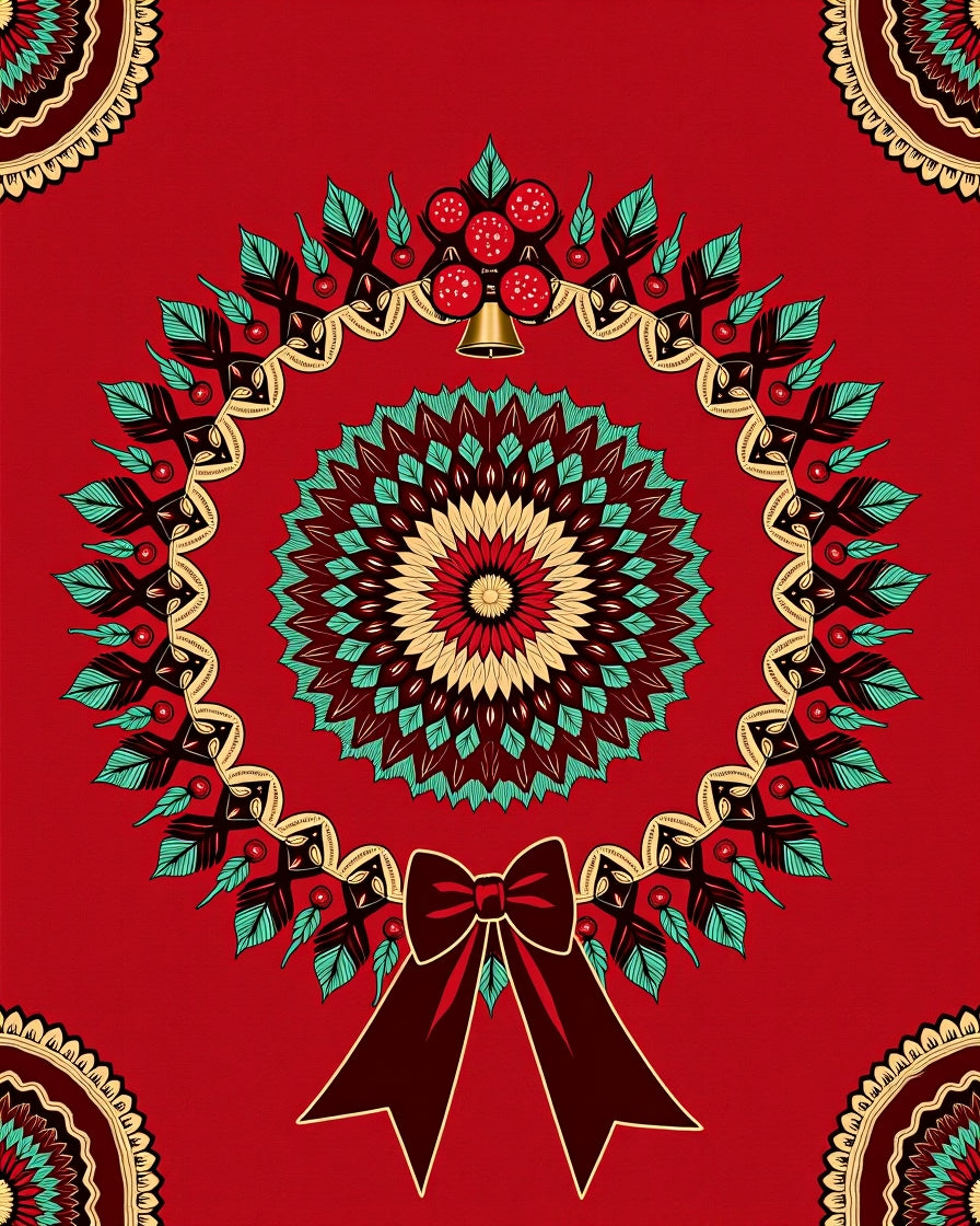 Festive Red Mandala Wreath Bow Rug