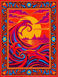 Vibrant Orange Dolphin Wave Sunset Rug