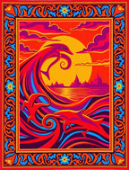 Vibrant Orange Dolphin Wave Sunset Rug