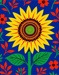 Bold Yellow Sunflower Red Leaf Medallion Rug