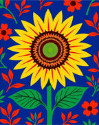 Bold Yellow Sunflower Red Leaf Medallion Rug