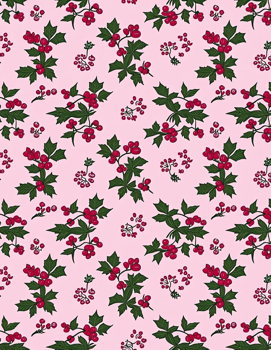 Festive Pink Holly Berry Sprigs Rug
