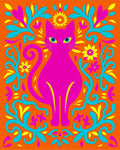 Vibrant Pink Cat Floral Swirls Rug