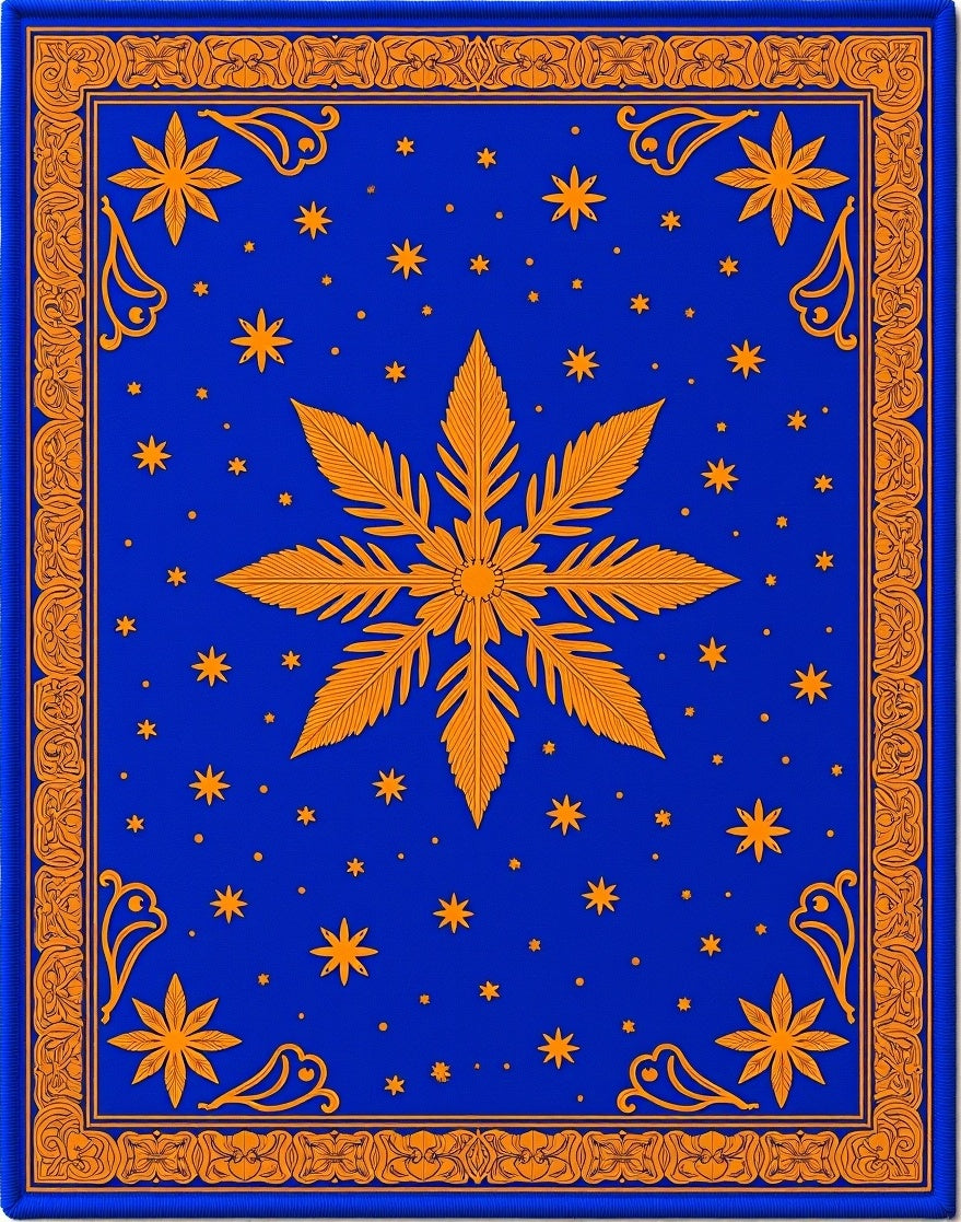 Vibrant Royal Blue Golden Starburst Rug