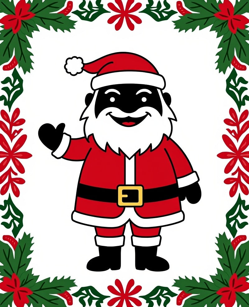 Jolly Red Santa Christmas Holly Frame Rug