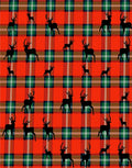 Red Green Plaid Deer Silhouette Rug