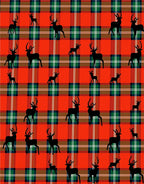 Red Green Plaid Deer Silhouette Rug