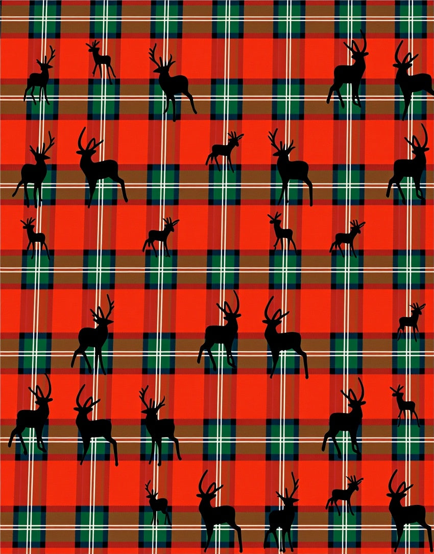Red Green Plaid Deer Silhouette Rug
