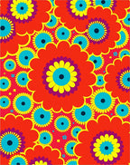 Retro Red Blue Yellow Floral Burst Rug