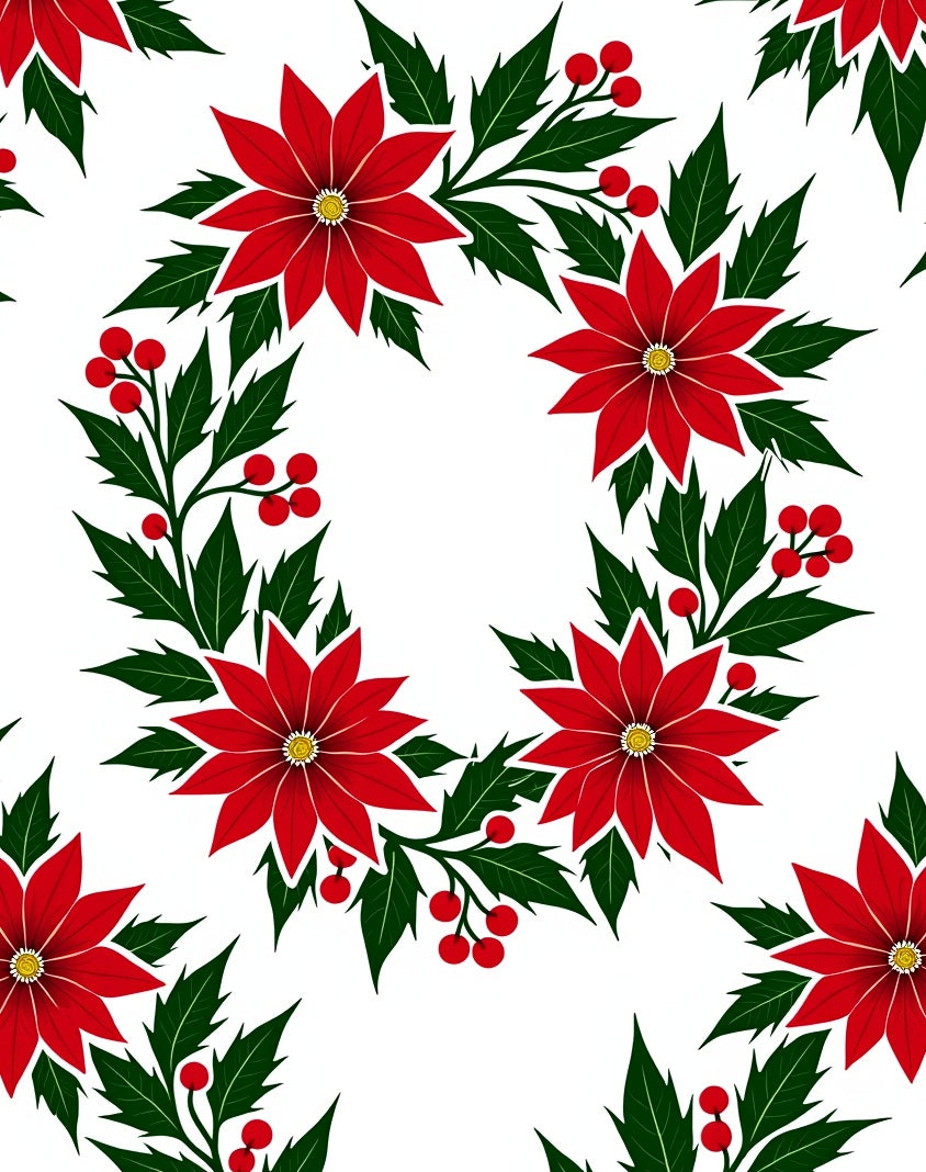 Holiday Red Poinsettia Green Holly Rug