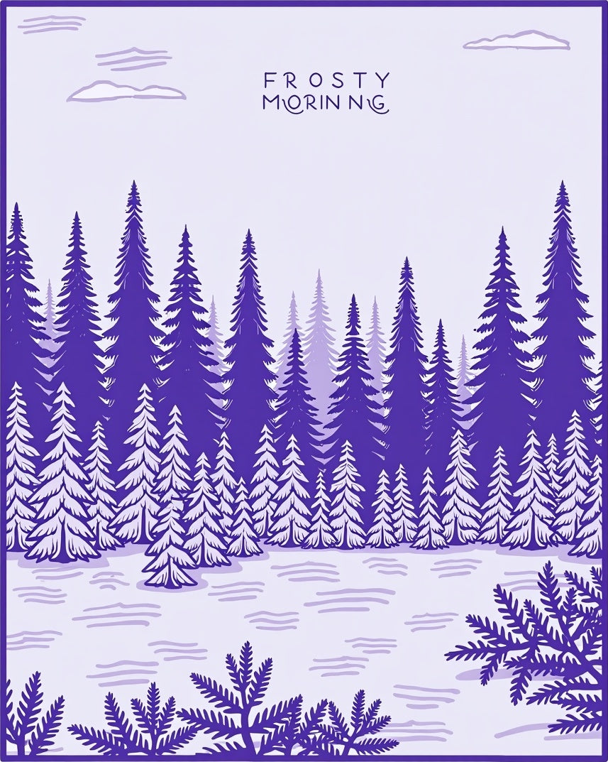 Violet Snowy Evergreen Forest Scene Rug