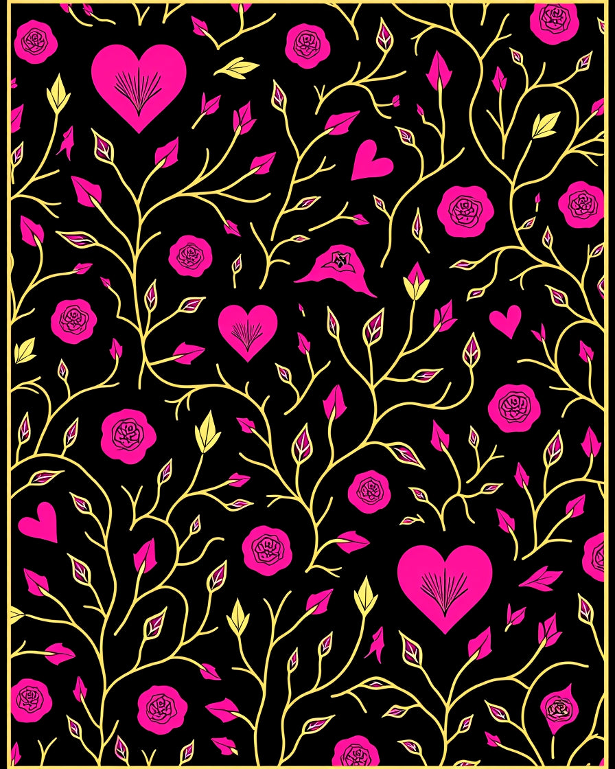 Hot Pink Heart Rose Vine Rug