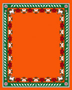 Orange White Red Green Animal Border Rug