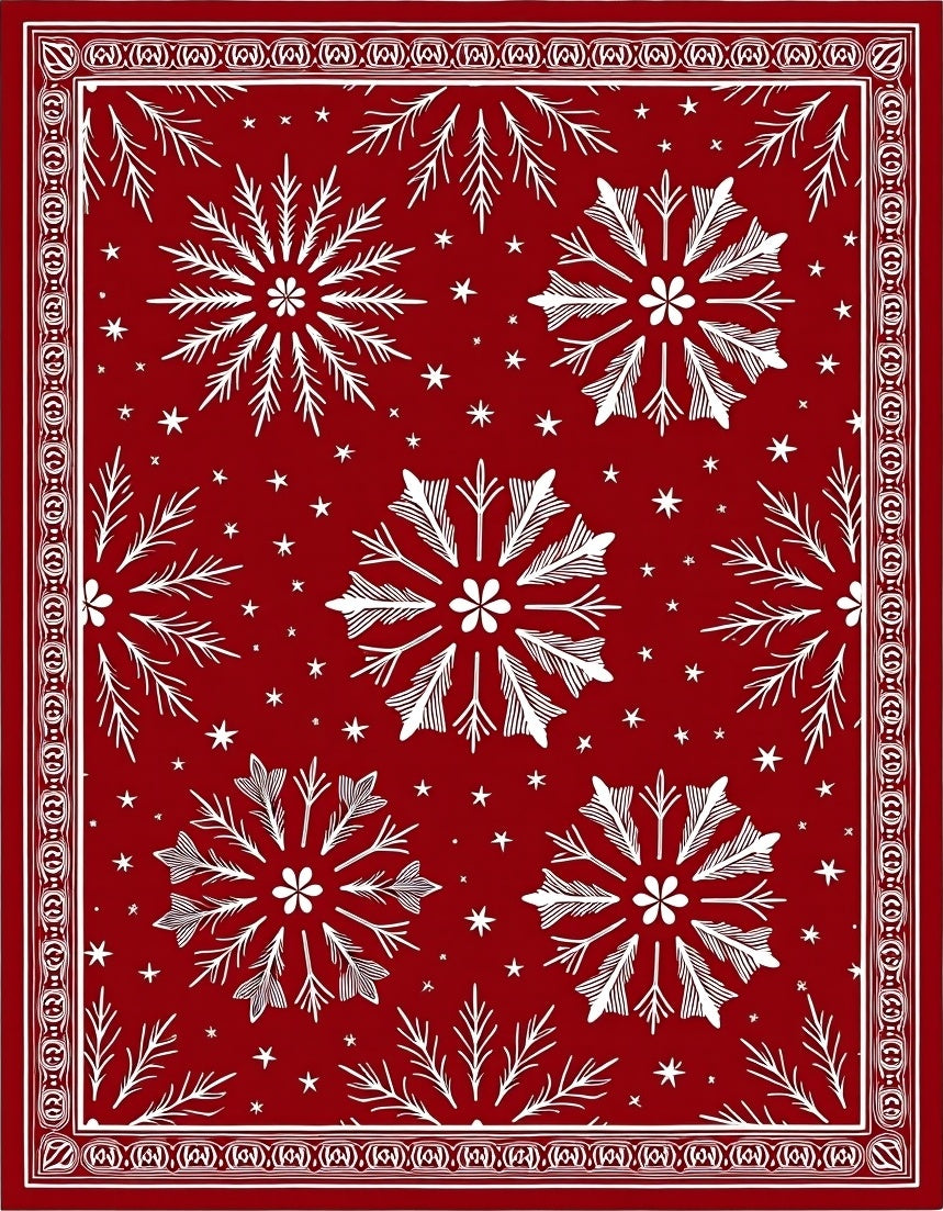 Deep Red Snowflakes Scattered Stars Rug